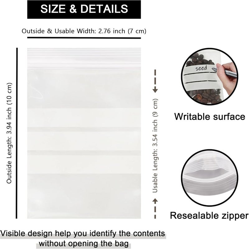 PABCK Clear Seed Envelopes Resealable (2.76x3.94 inch) Seeds Packets Small Plastic Bags for Spice Jewelry Parts Packaging with White Writable Block Self Seal Coins Envelope Garden Flower Organizer - Image 4